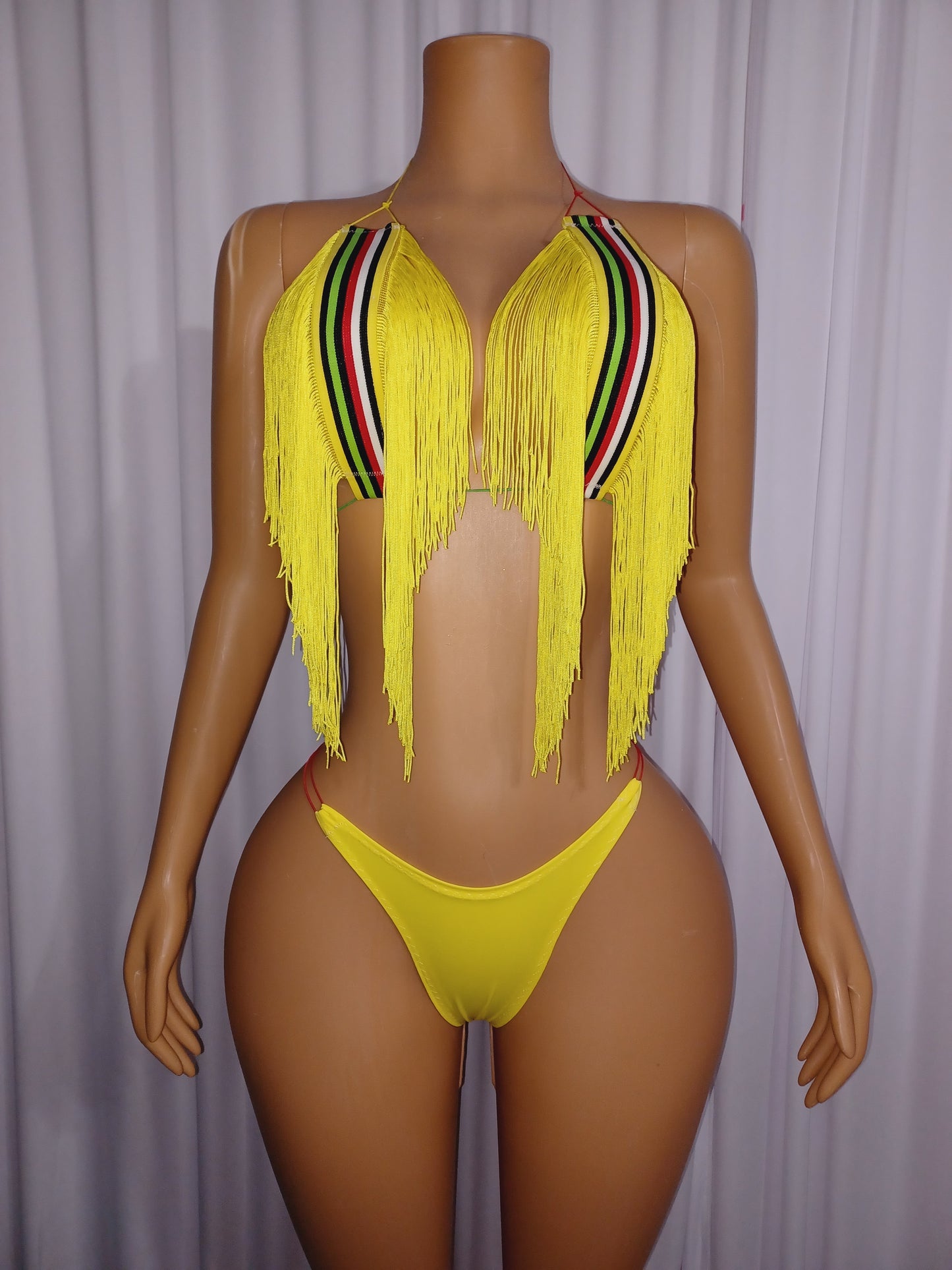Yellow Fringe G-string Set