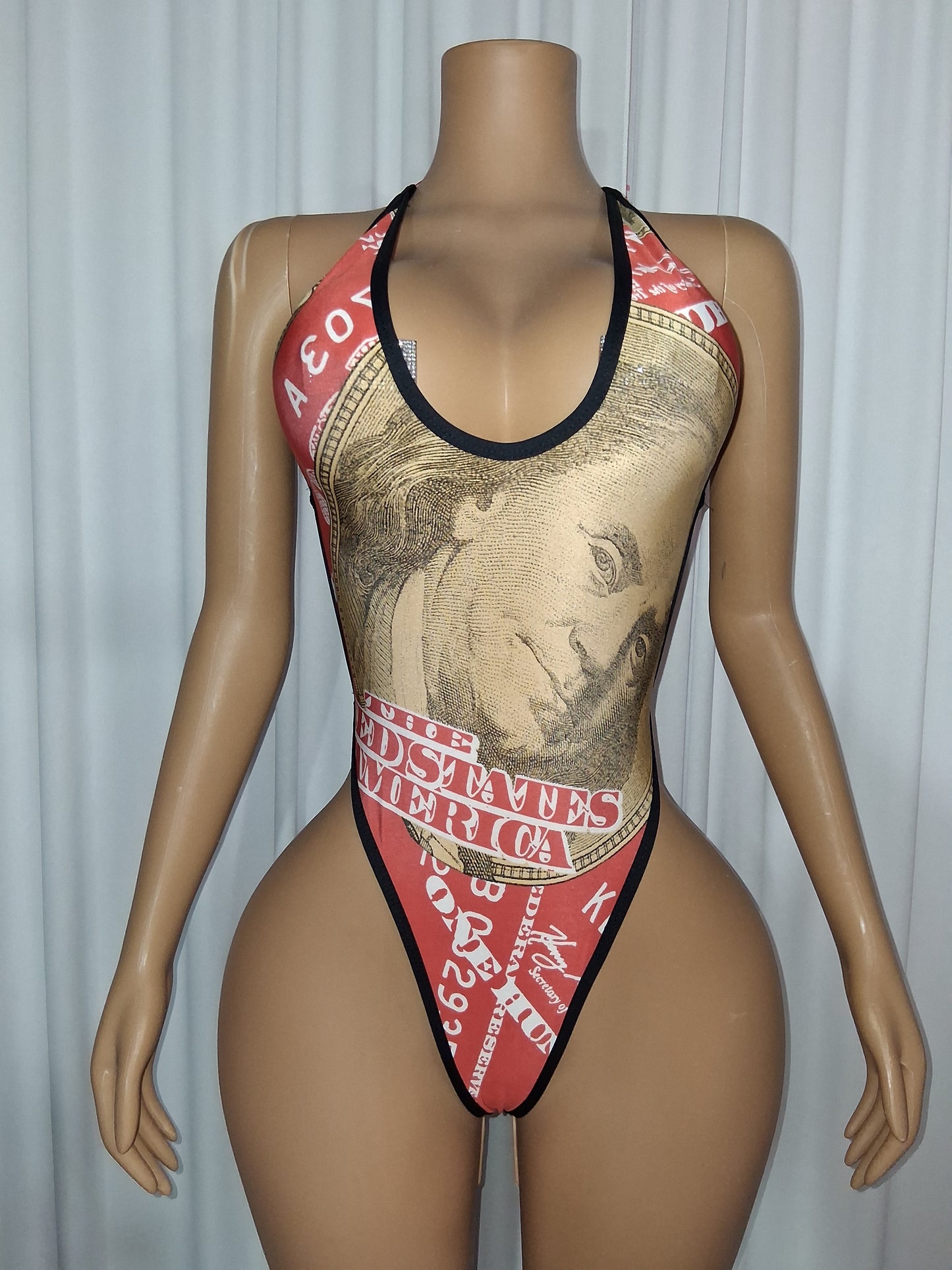 Red Money Print Bodysuit