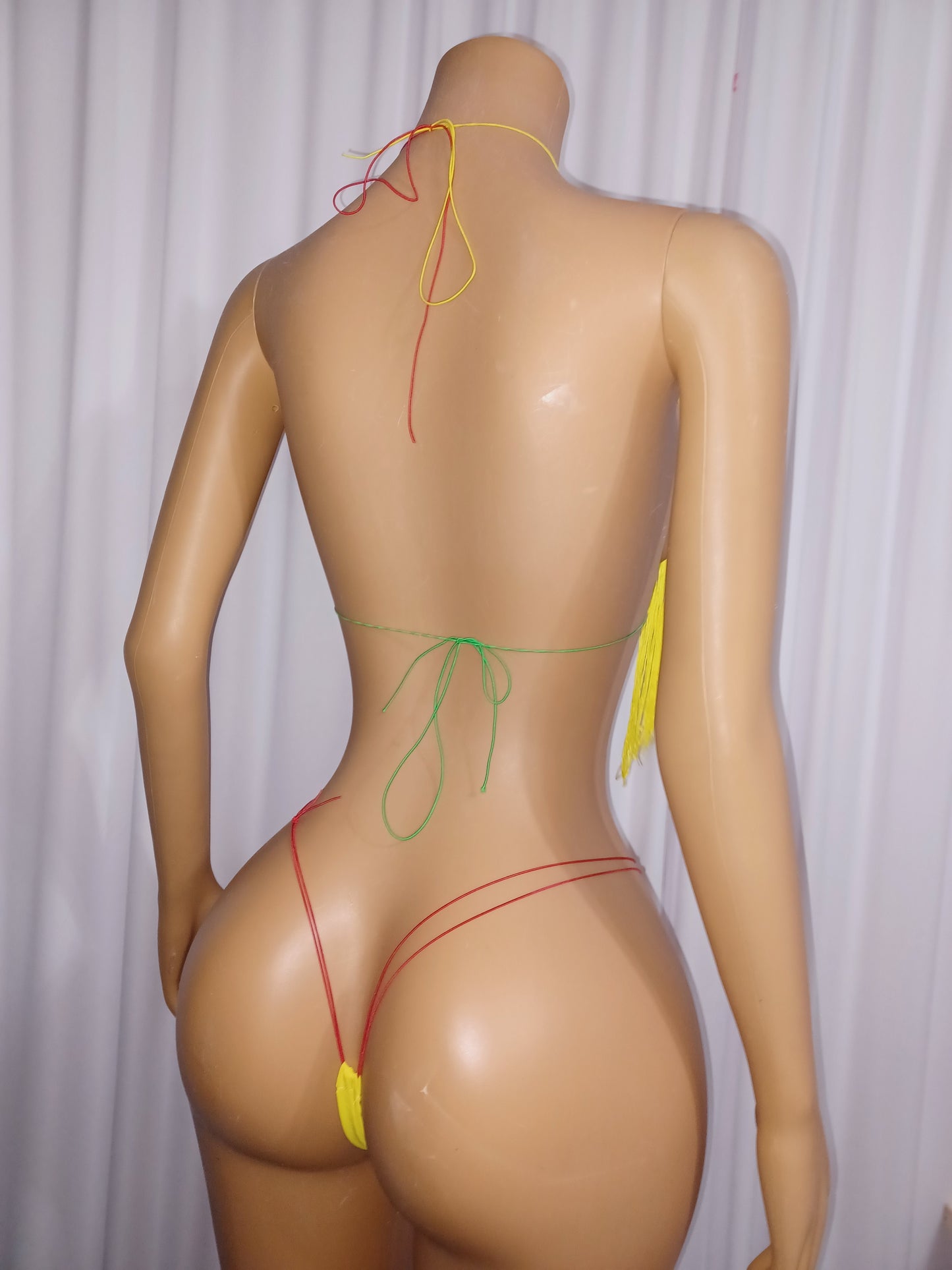 Yellow Fringe G-string Set