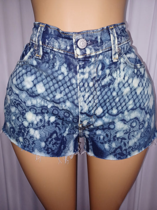 Lace Painted Jean Shorts