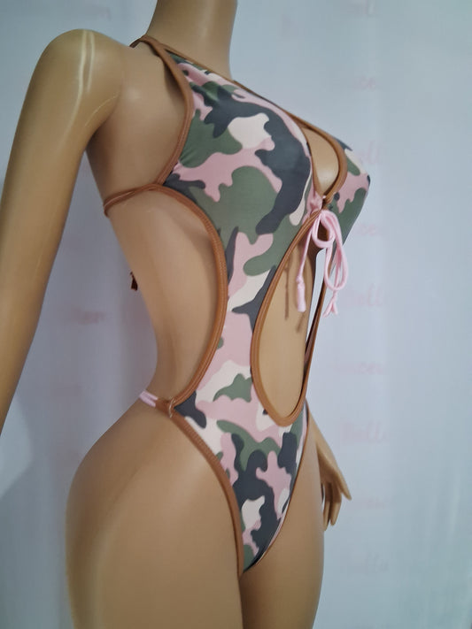 Camouflage Print Cutout Bodysuits