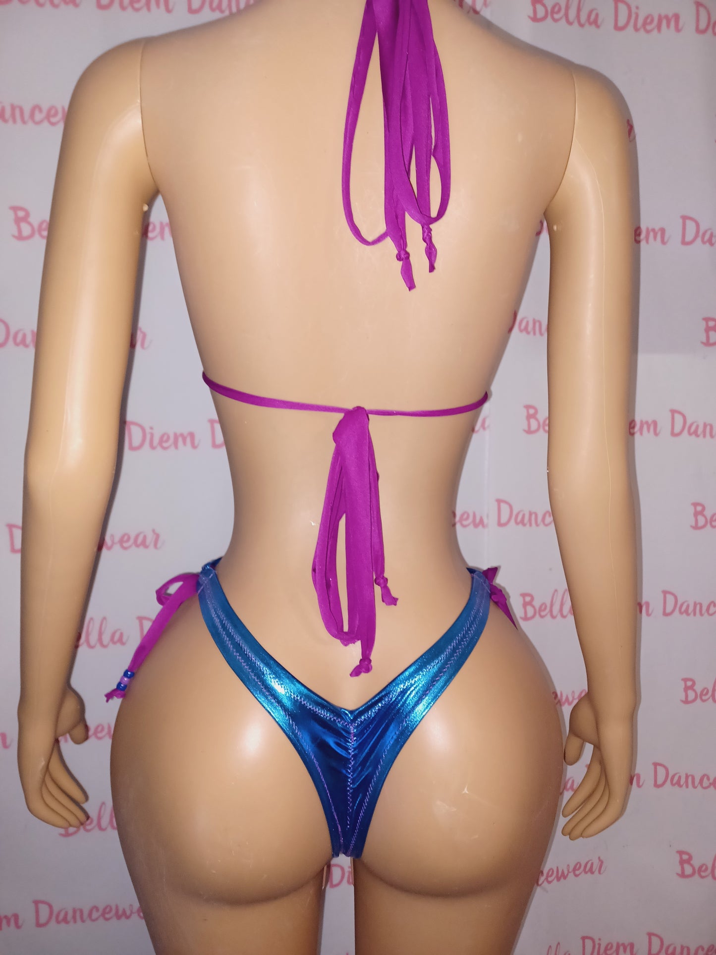 Blue Metallic Thong Bikini