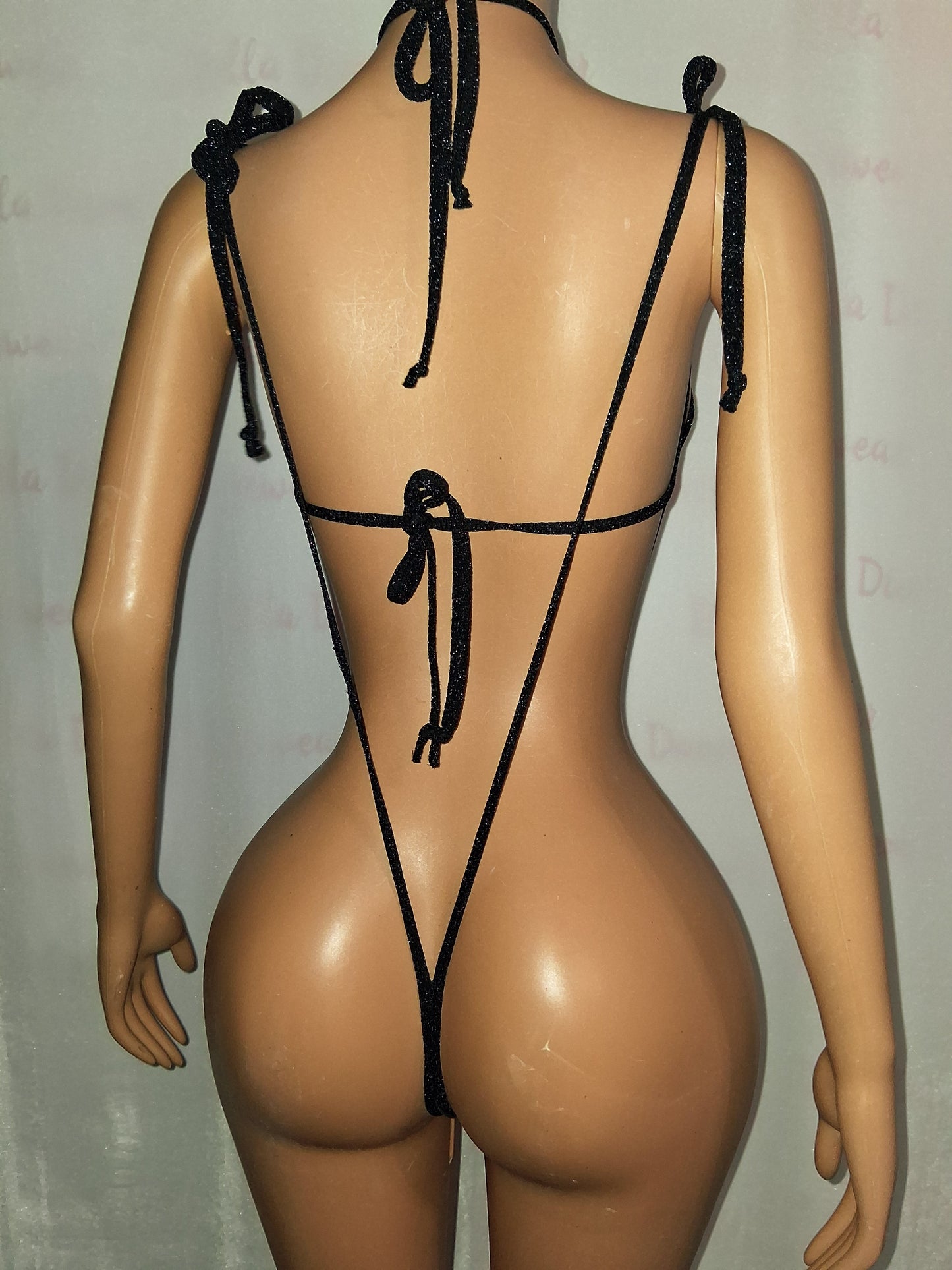 Green metallic Thong set with sparkle trim