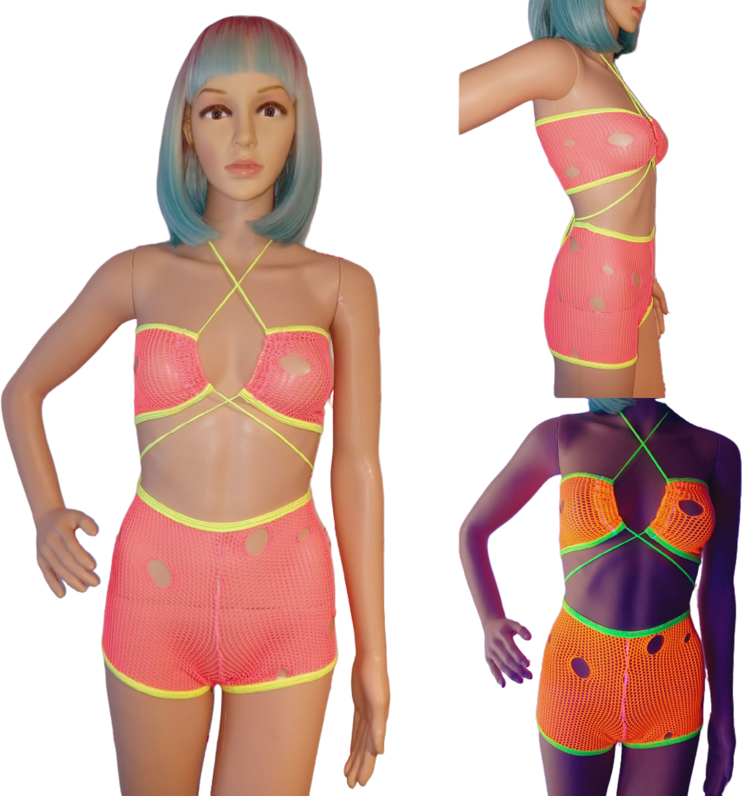 Neon mesh short set