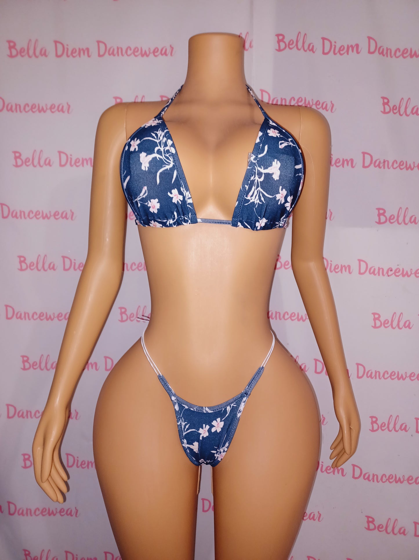 Floral 2 piece dark blue micro bottom