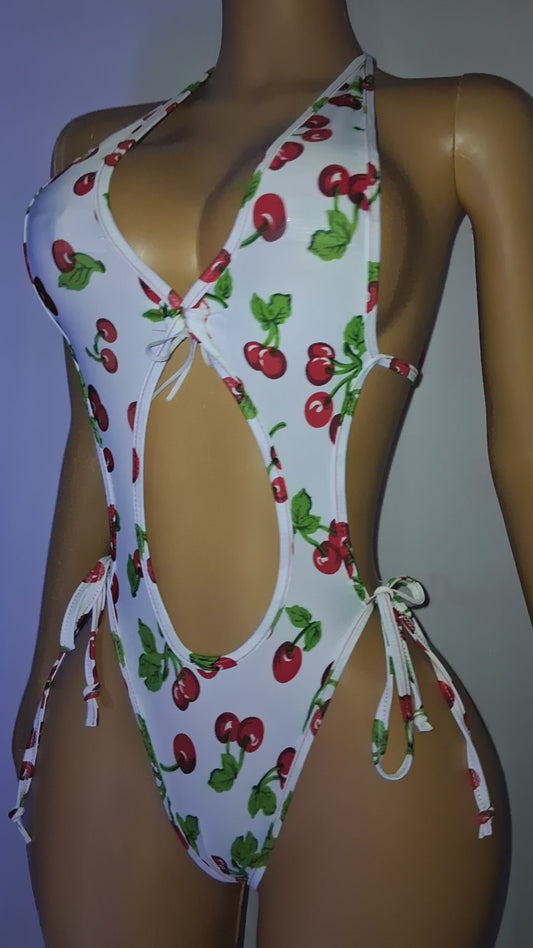 Cherry Print Cutout Bodysuit