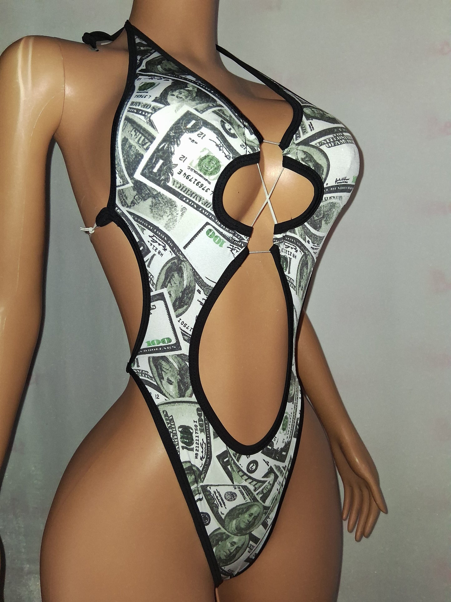 Money Print Cutout Bodysuit