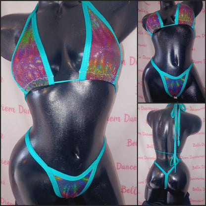 Holographic Thong set Teal trim