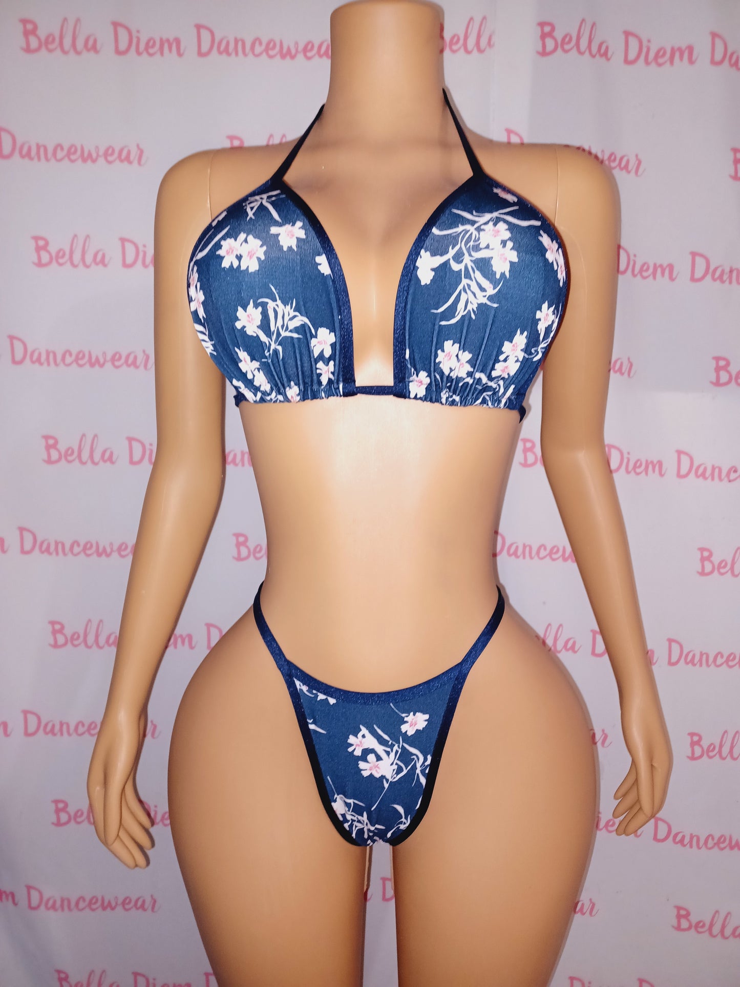 Floral 2 piece dark blue