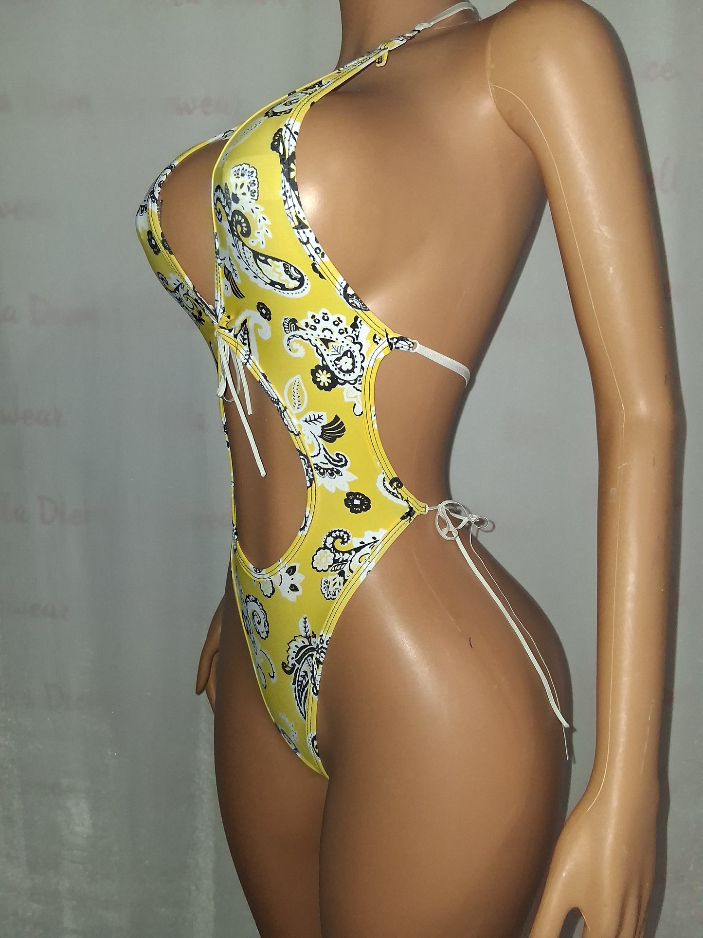 Yellow Bandana Print Cutout Bodysuit