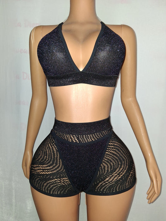 Sparkly Net short Set with G-String