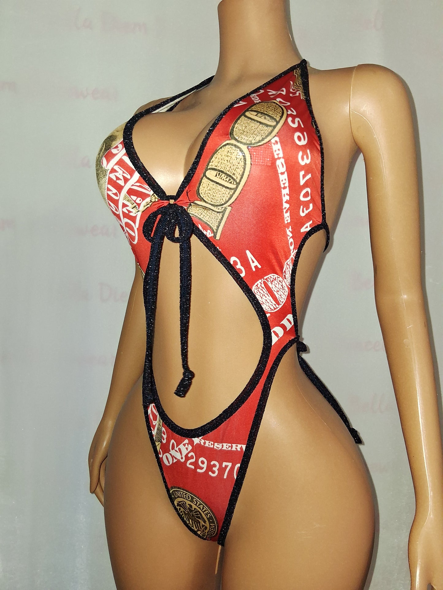 Money Print Cutout Bodysuit size OSFM
