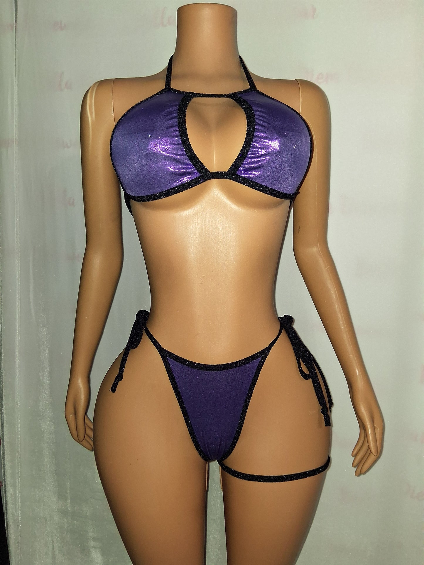 Purple metallic Thong set with sparkle trim