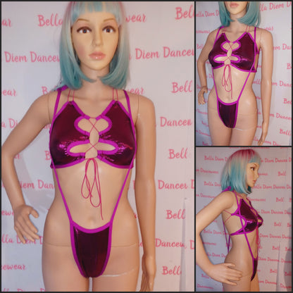 Metallic Pink Cutout Exotic Dancer and Rave Outfit