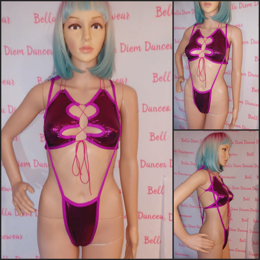 Metallic Pink Cutout Exotic Dancer and Rave Outfit