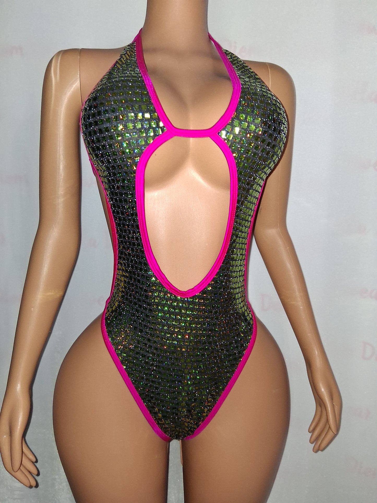 Green  Sequin Cutout Bodysuit size OSFM