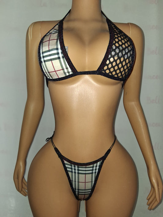 Plaid G-string Set with sparkly Trim