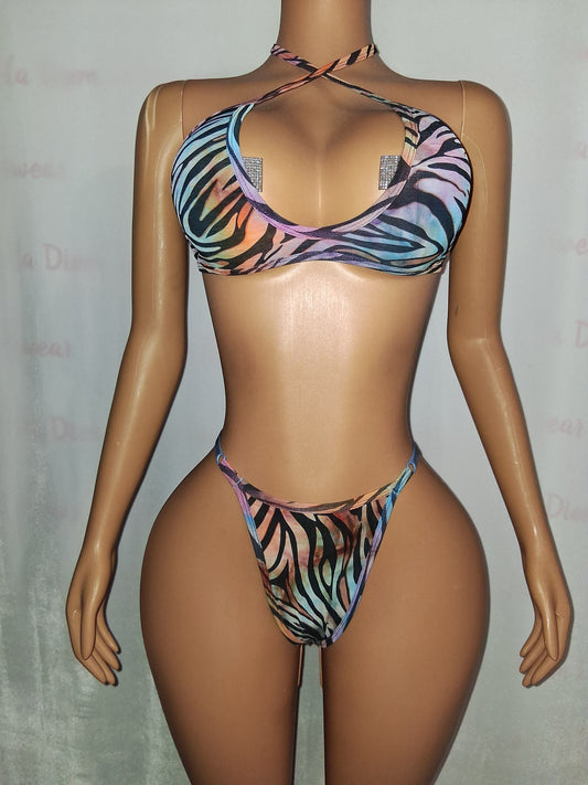 Multicolor Animal Print Thong Set