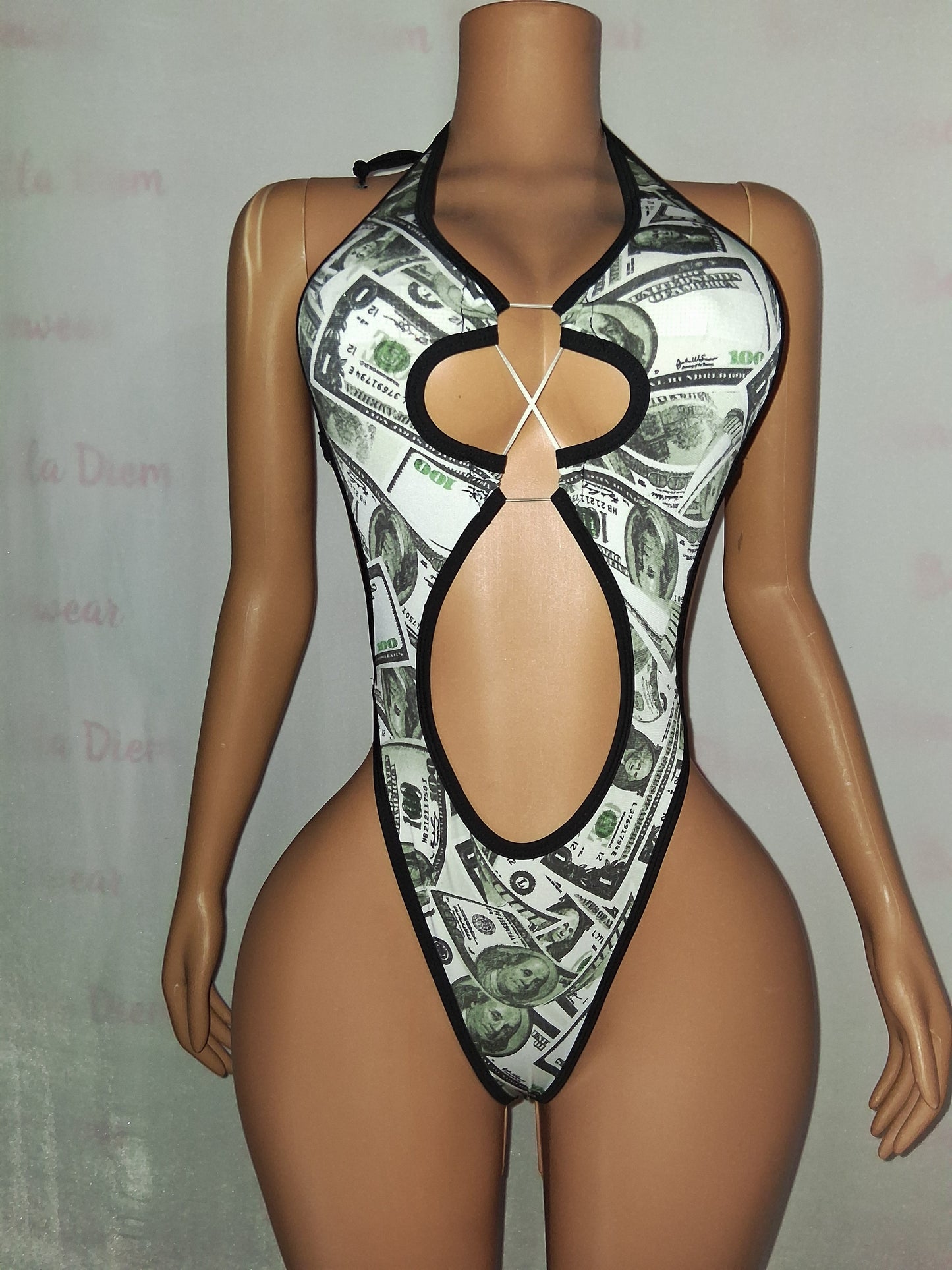 Money Print Cutout Bodysuit