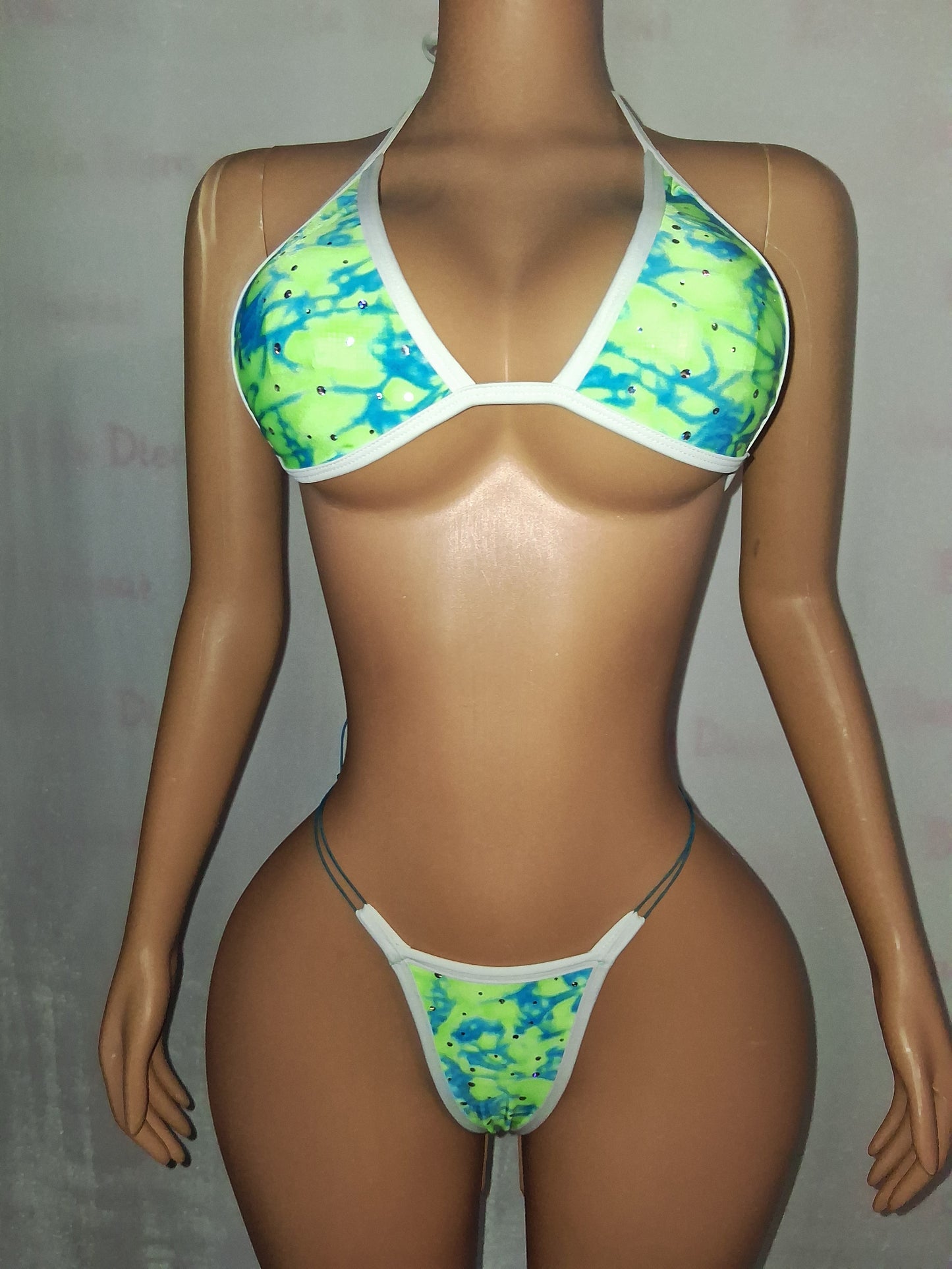 Green and Blue holographic tile g string set