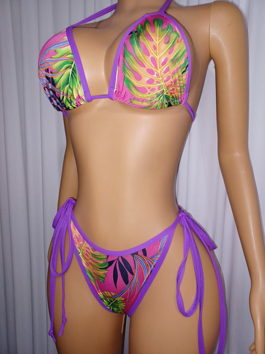 Tropical Print Thong Set