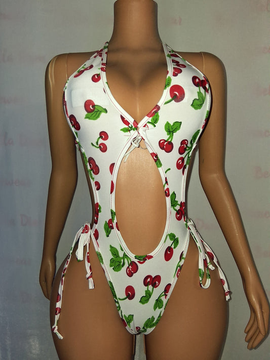 Cherry Print Cutout Bodysuit