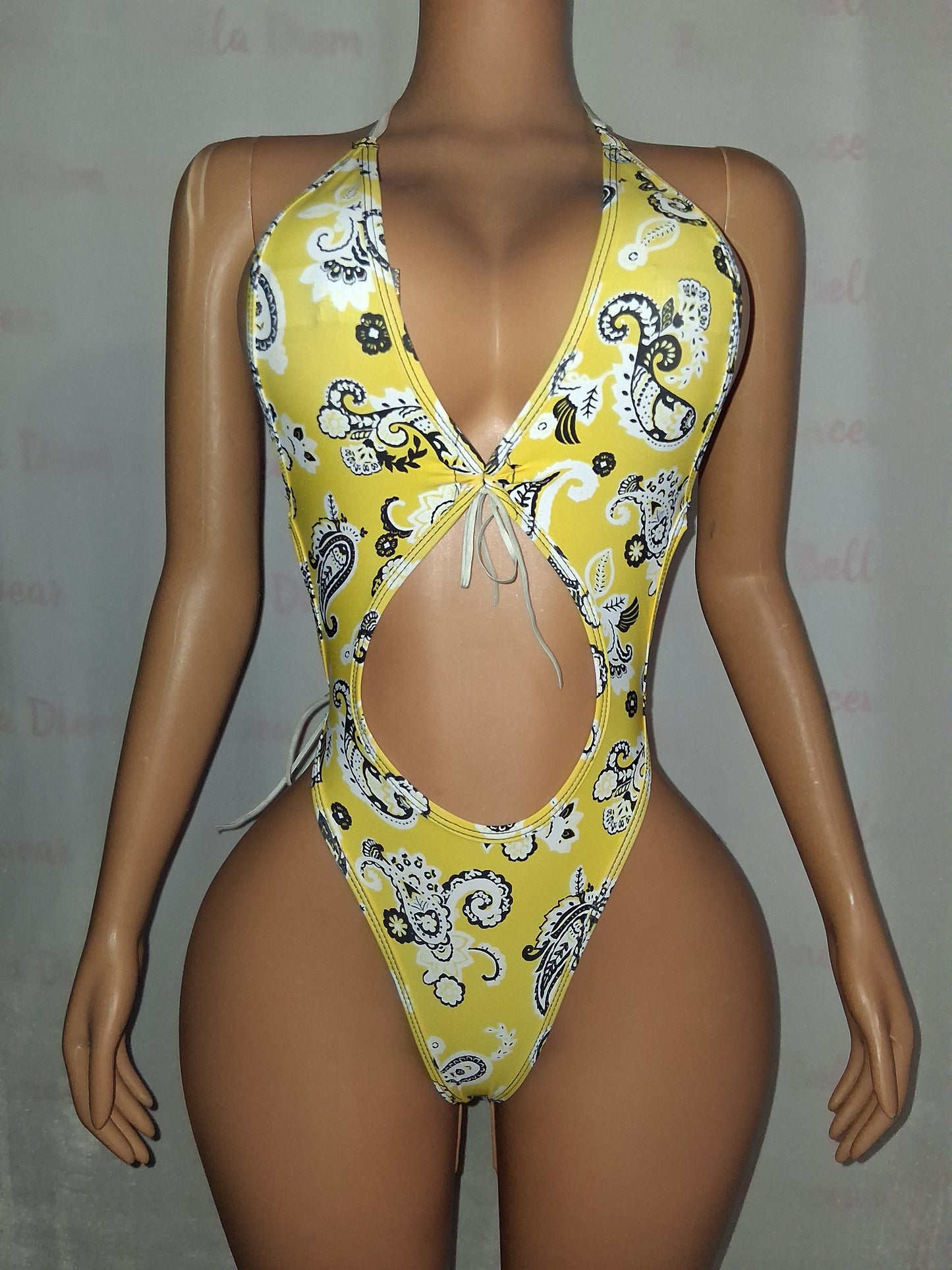 Yellow Bandana Print Cutout Bodysuit