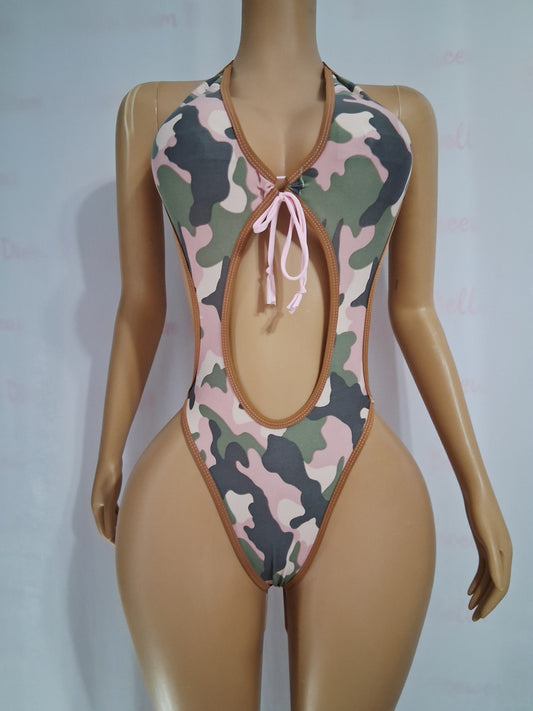Camouflage Print  Cutout Bodysuits