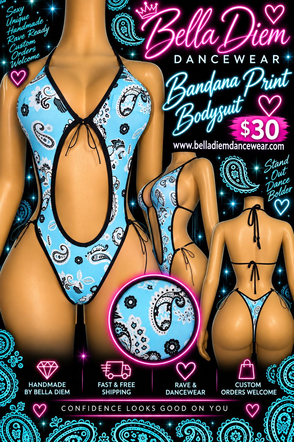Bandana Cutout Bodysuit size OSFM