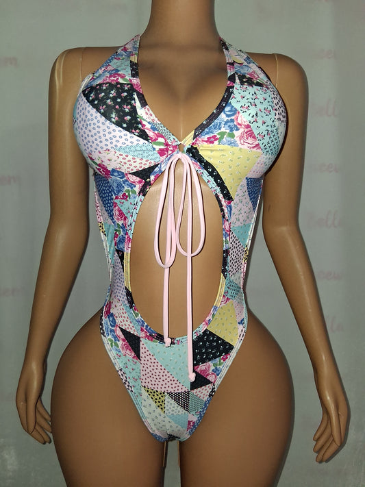 Patchwork Bandana Cutout Bodysuit