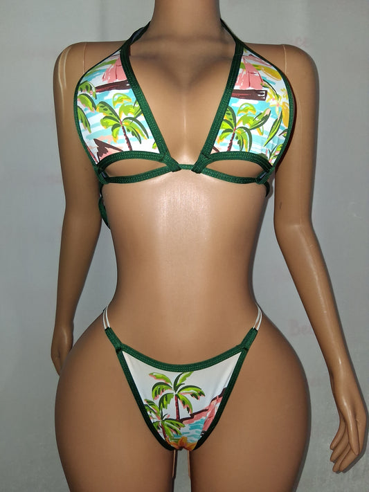 Tropical Print Thong Set