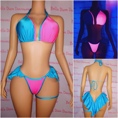 NEON RUFFLE THONG SET GLOWS