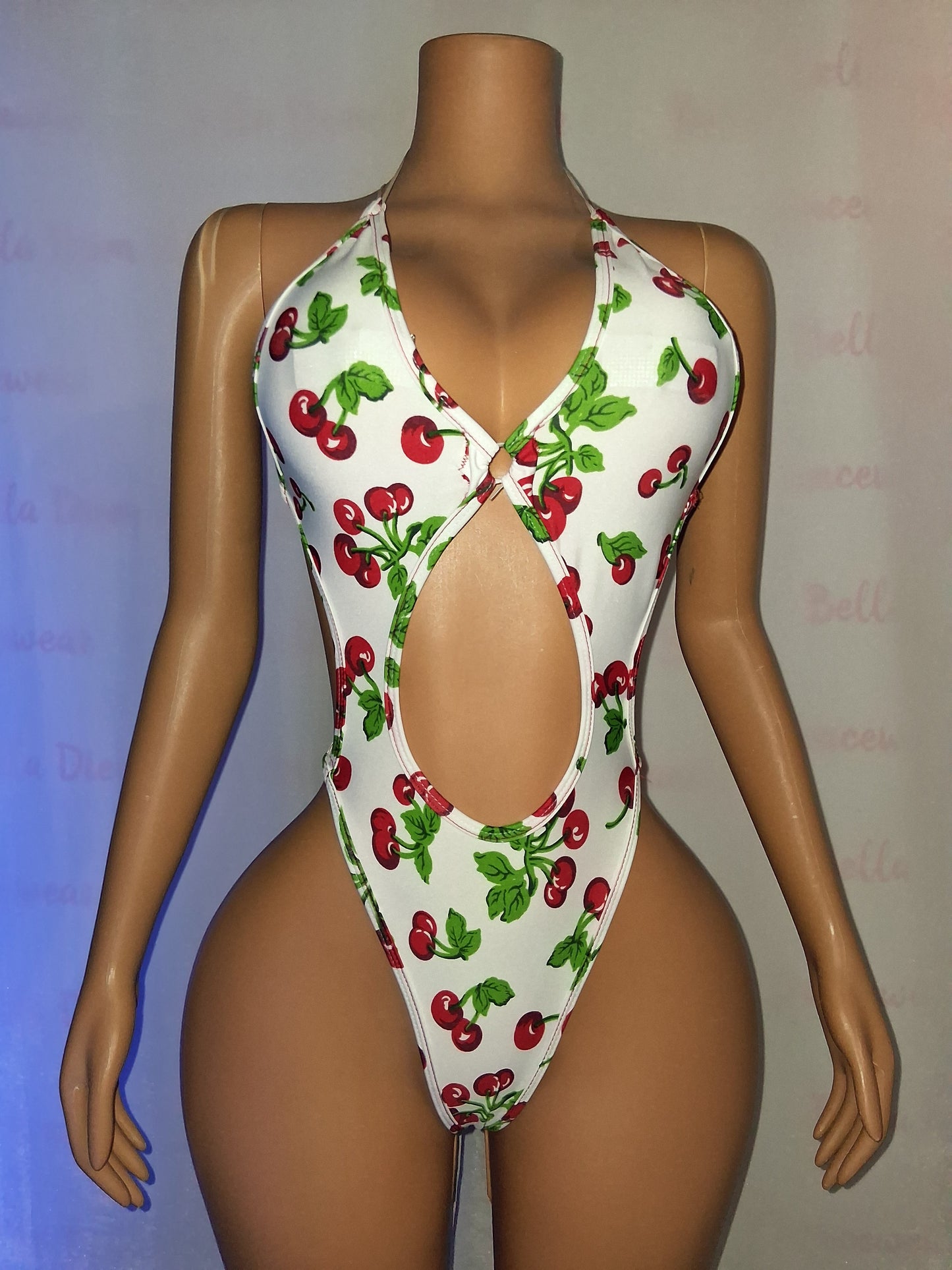 Cherry Print Cutout Bodysuit OSFM