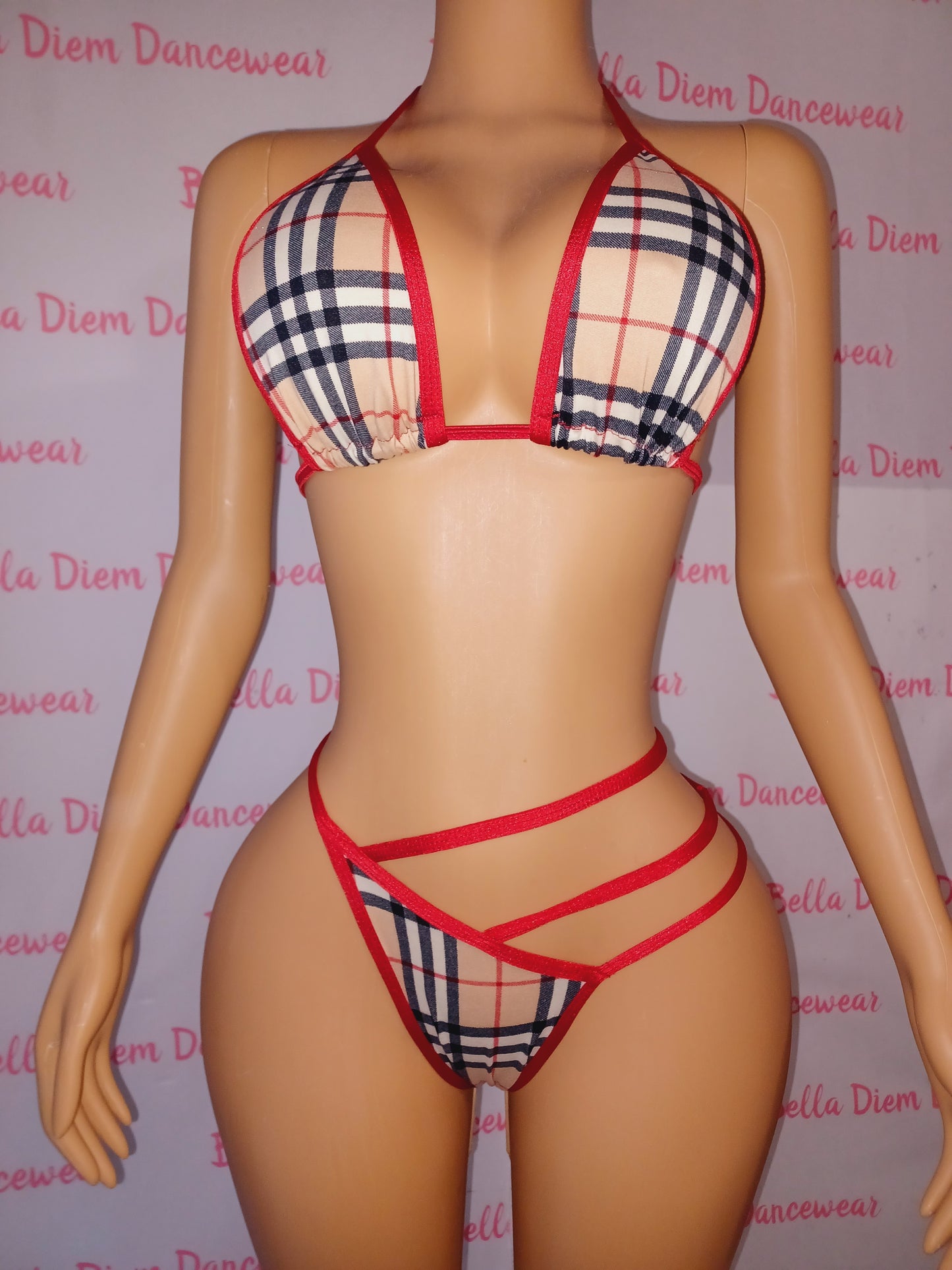 Plaid Print 2 Piece Thong Set