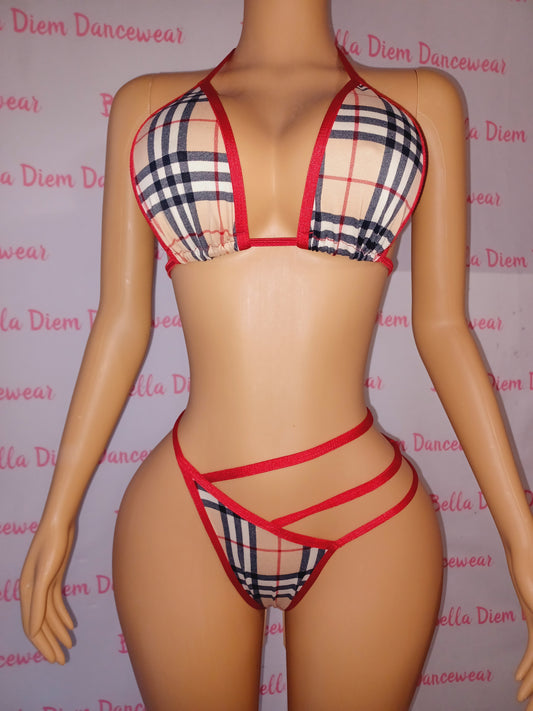 Plaid Print 2 Piece Thong Set