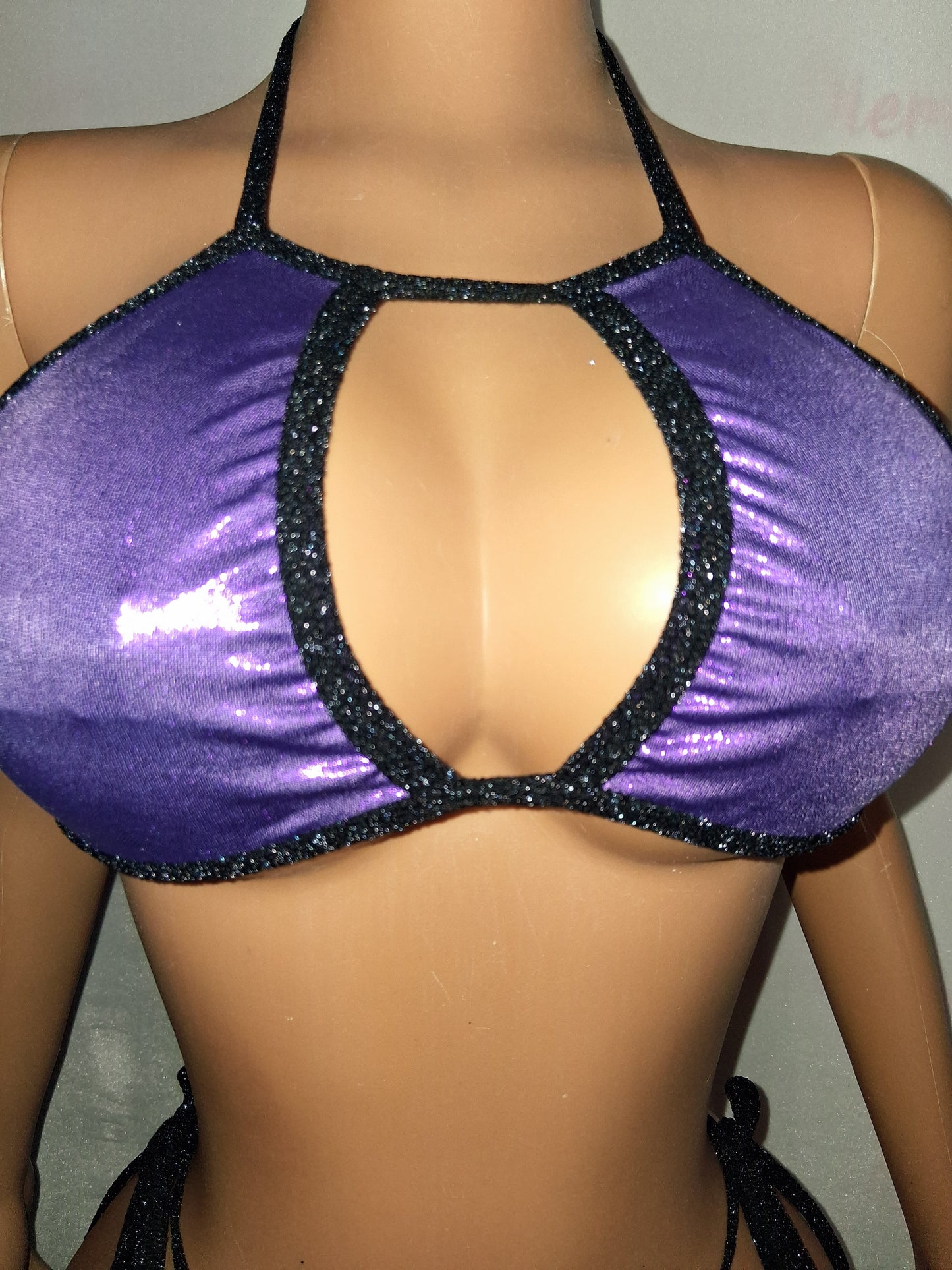 Purple metallic Thong set with sparkle trim