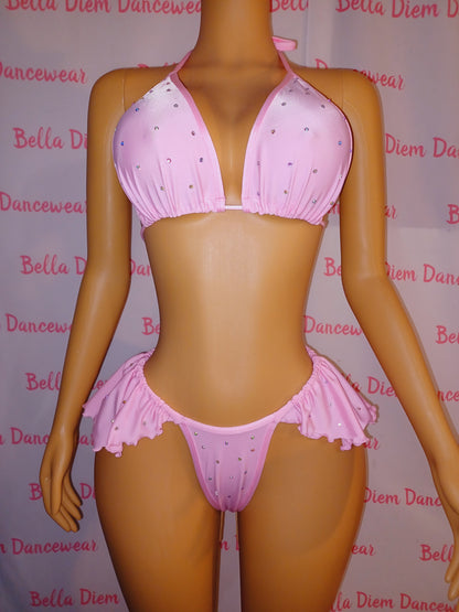 Medium Baby Pink Ruffle Thong Set