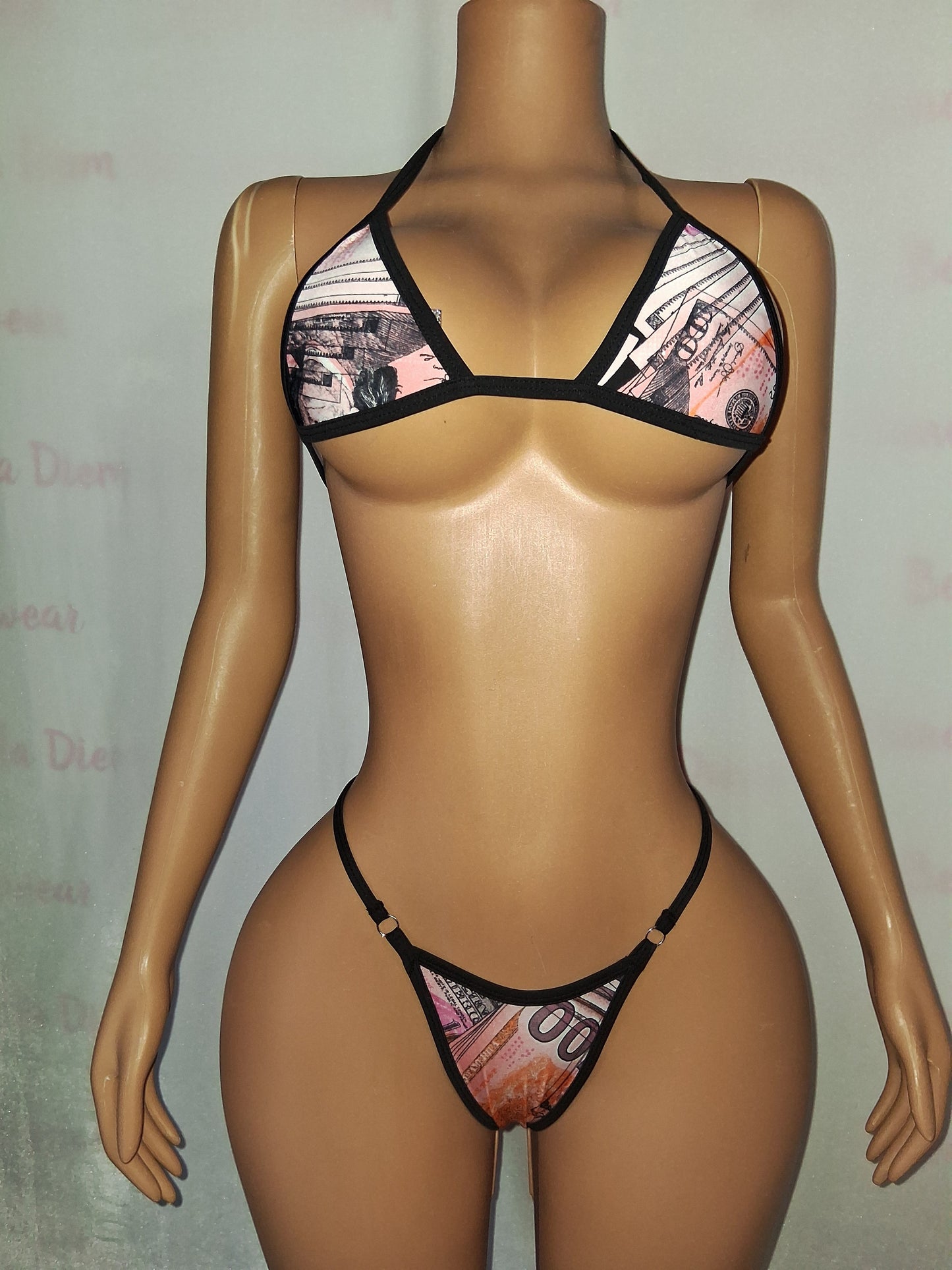 Pink Money Print Thong  Set size small