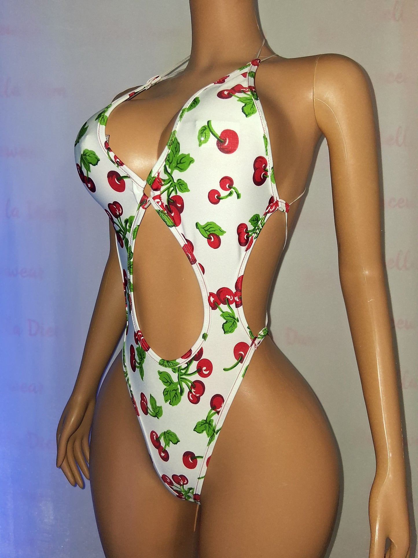 Cherry Print Cutout Bodysuit OSFM