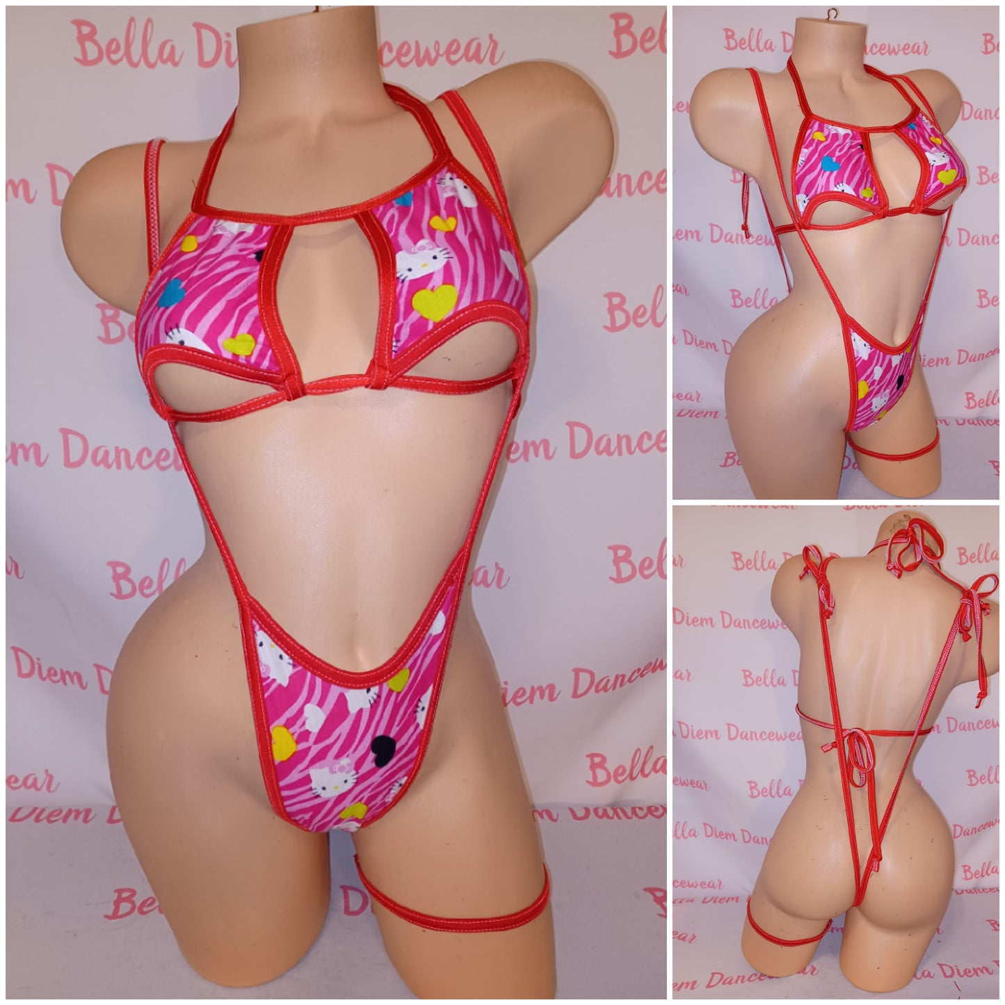 Meow print 3 piece bikini